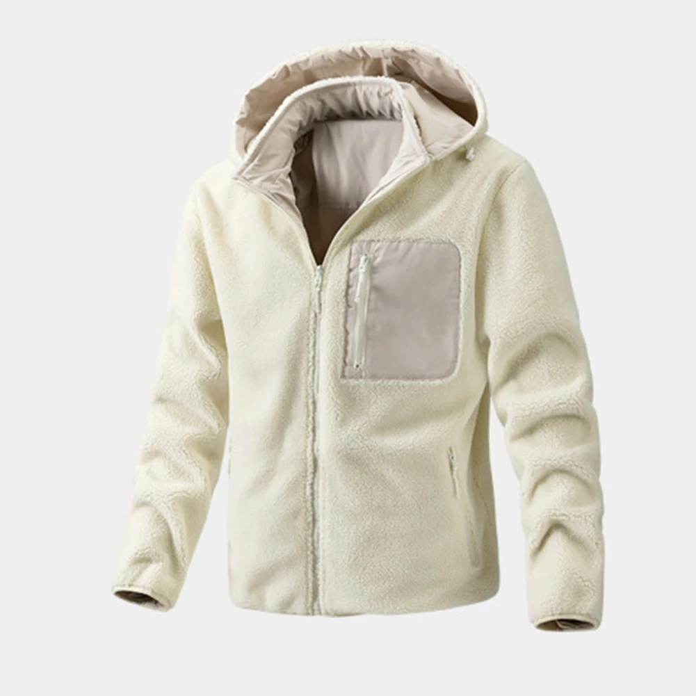 

Mens Winter Soft Thickened Warm Plain Fleece Zip-Up Pocket Jacket Work Outdoor Hooded Coat Reversible Hooded Men Jacket Coats