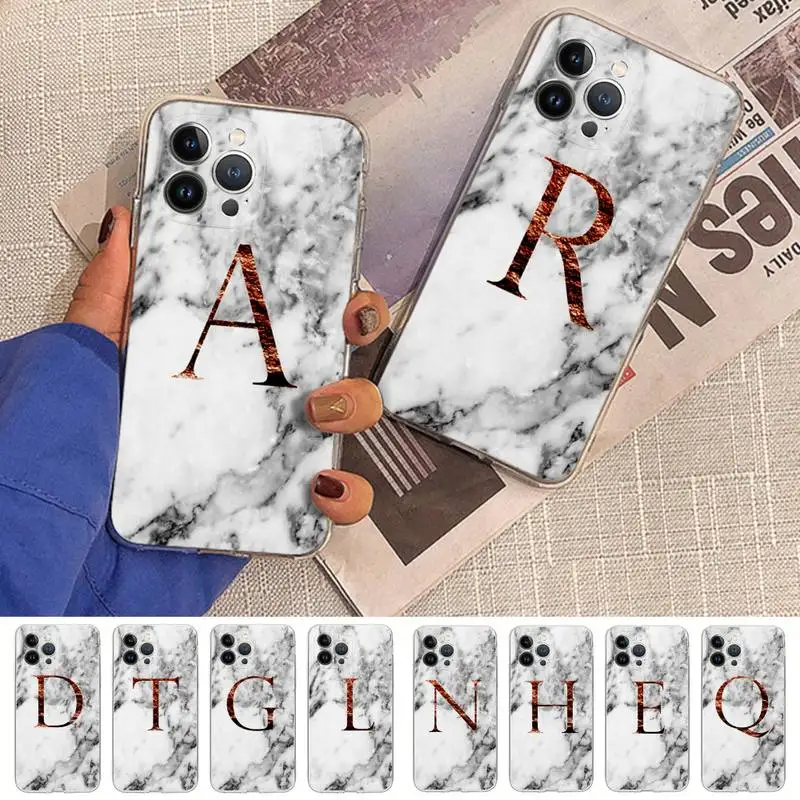 Iniziale Rose Gold Letters Marble Fashion Phone Case Silicone Soft Per Iphone 14 13 12 11 Pro Mini Xs Max 8 7 6 Plus X Xs Xr