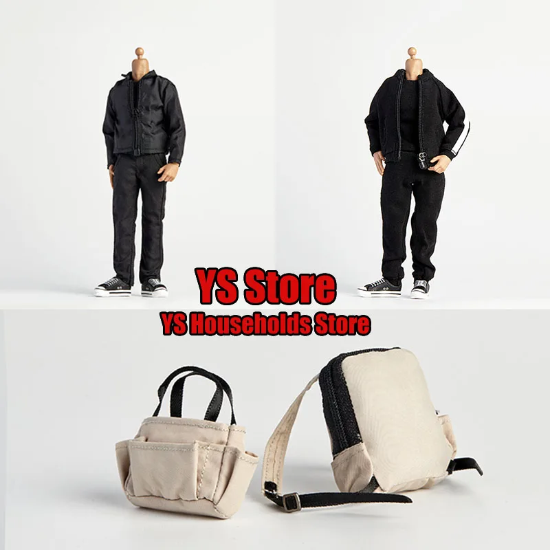 

1/12 Man Soldier Black Vest Jacket Coat Straight-legged Trousers Casual Sports Set Handbag Backpack Accessory for 6" Figure Body