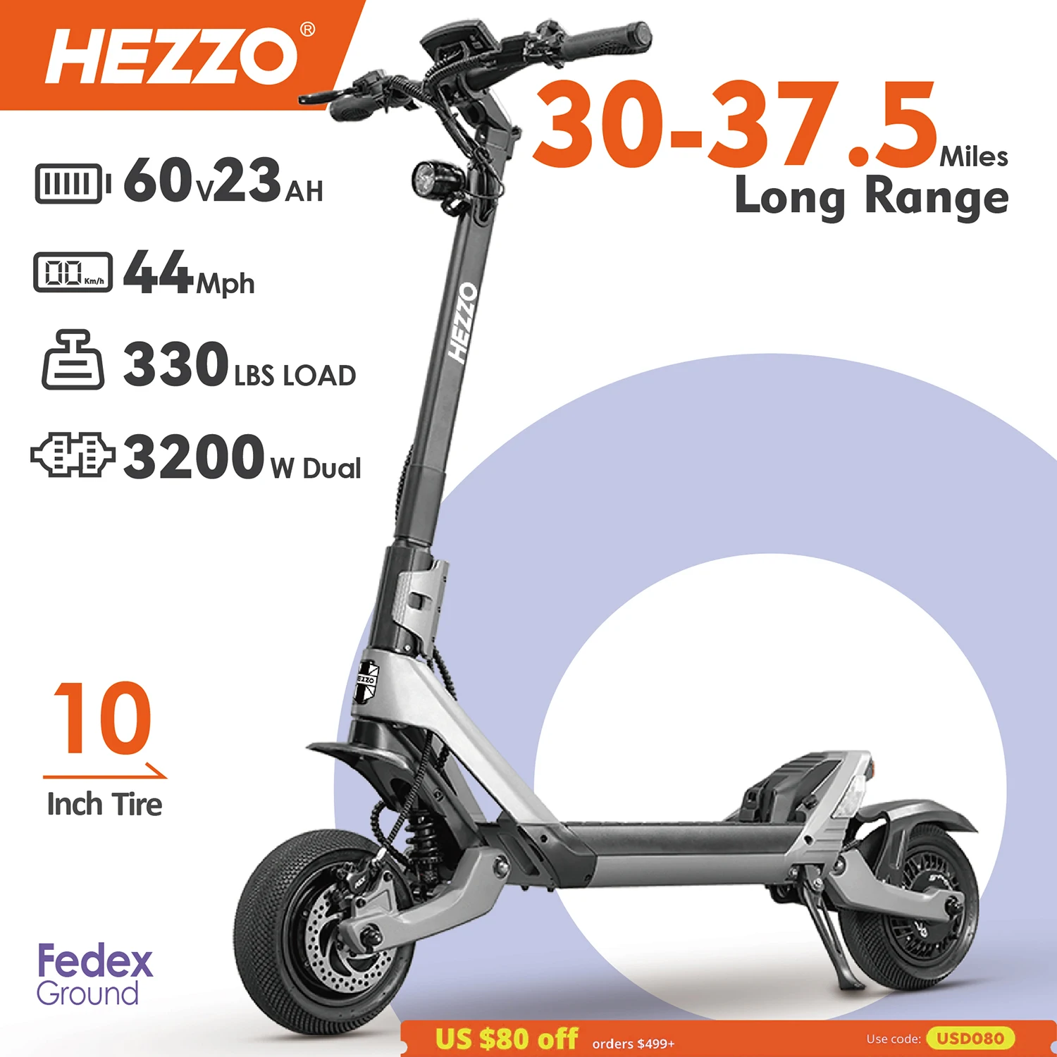 Electric Scooter HEZZO F6 Folding Electric Scooter 40MPH 60V 3200W Dual Motors 10 Inch Off-road Escooter 23AH 40 Miles Long Range Full Suspension