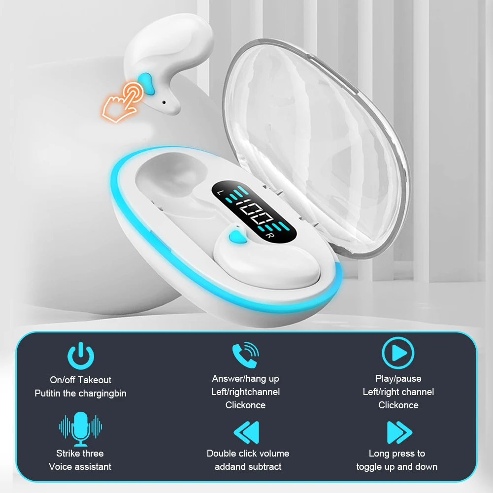 Bluetooth-Compatible 5.3 Stereo Headphones with Charging Case Invisible Sleep Earphones for Running Fitness Learning Accessories 5
