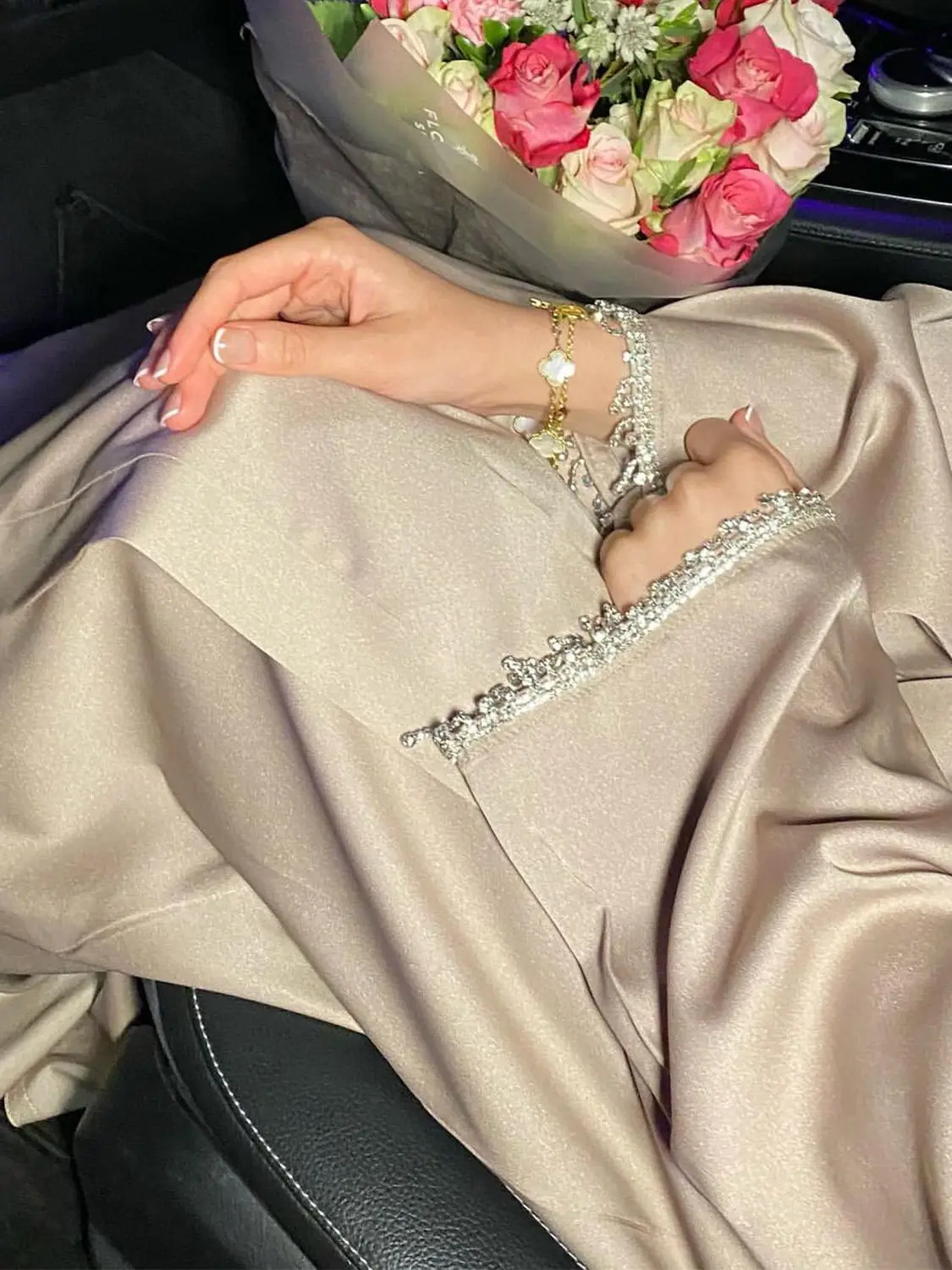 Latest Beading Kimono Muslim Robe Abaya Syari Female Full Length Tassel Muslim Abaya Worship Service Abayas Sets Wy1673