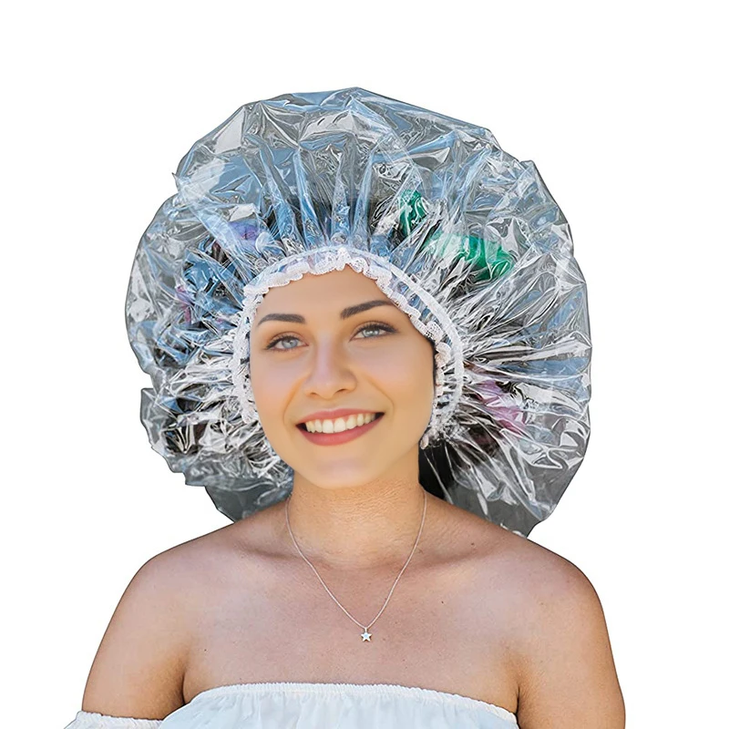 Deluxe Oversized Waterproof Shower Cap - Reusable Transparent Bathing Accessory