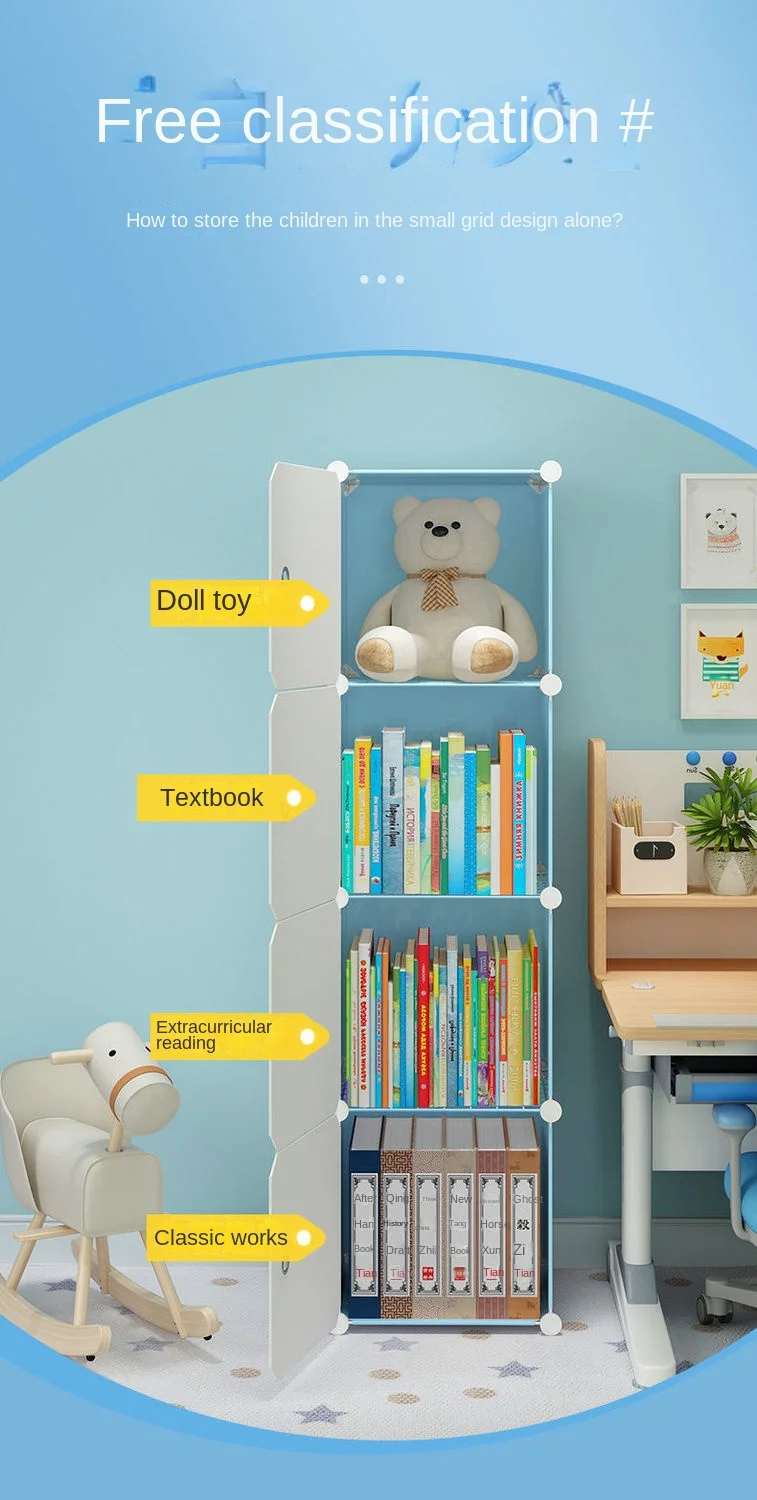 Household Living Room Foldable Assemble Multilayer Bookshelf Dustproof Cabinet Bedroom Storage Mounted Floor Shelves storage rack book display stand