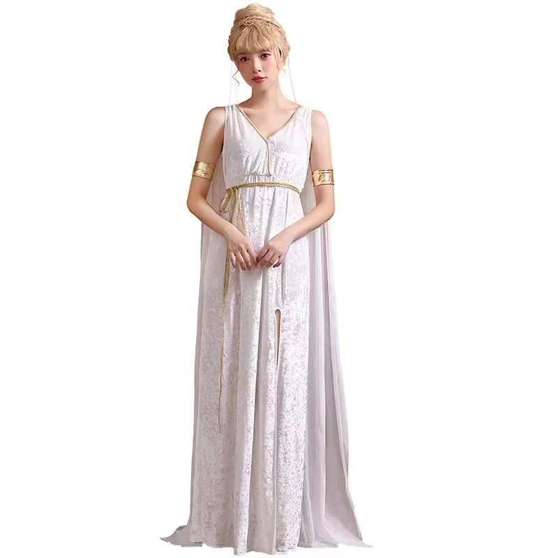 

White Women Halloween Norse Mythology Greece Goddess Costumes Female Athena Cosplay Purim Carnival Role Play Showing Party Dress