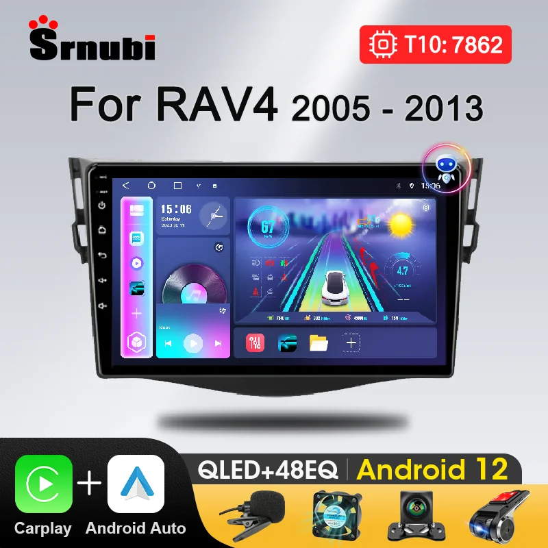 

Автомобильный радиоприемник Srnubi 2 Din Android 12 Carplay для Toyota RAV4 Rav 4 2005-2013 мультимедийный плеер навигация GPS головное устройство стерео DVD