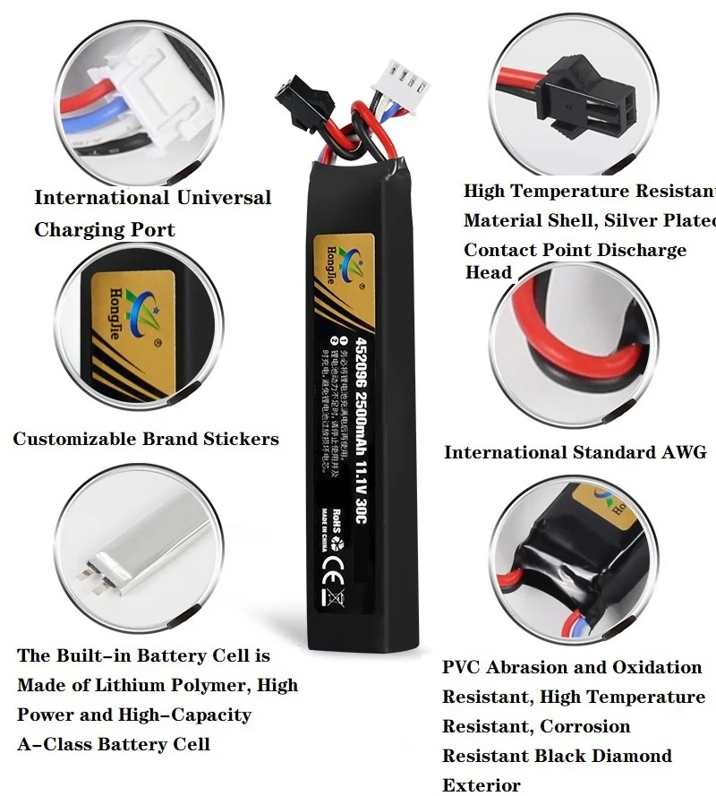 Bateria Lipo para Pistola de Água Airsoft bb Air Pistol Brinquedos Elétricos Peças de Armas 11.1v 3s 2500mah 30c 452096 - Image 2