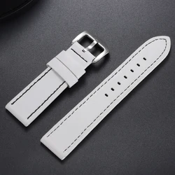Vintage Leather Sport Watch Strap with Steel Pin Buckle - Brown/Black, Various Sizes - With silver buckle (White Black)