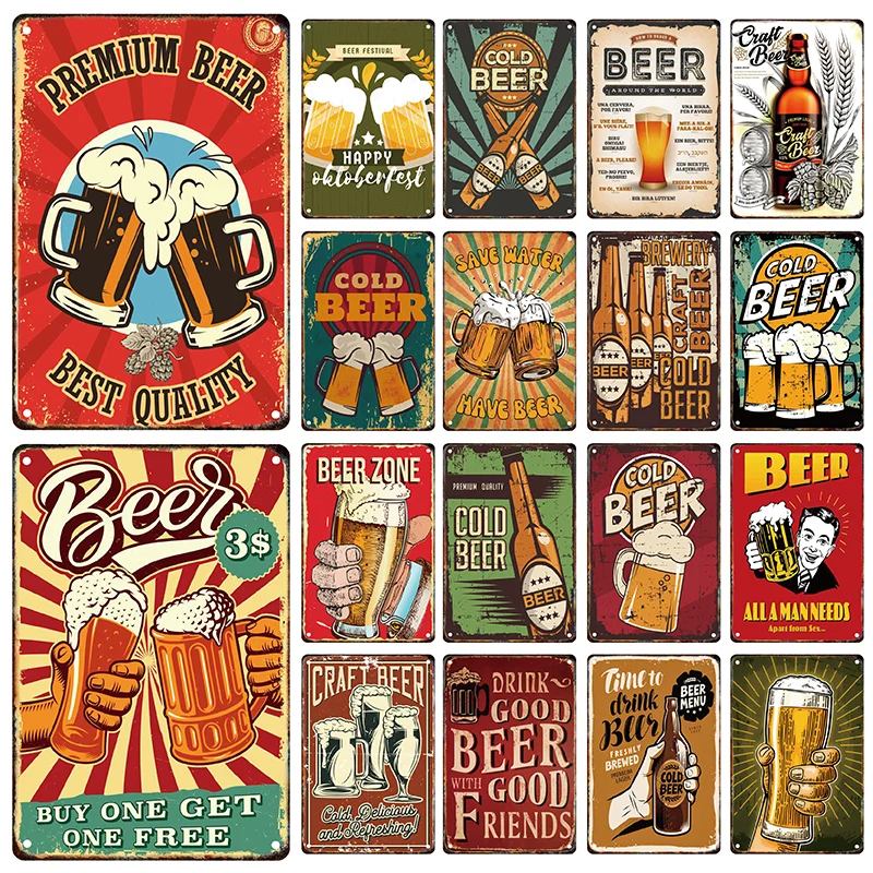 

Vintage Beer Poster Metal Decorative Sign Tin Painting Billboard Bar Party Club Restaurant Home Wall Art Decor Mural Aesthetic