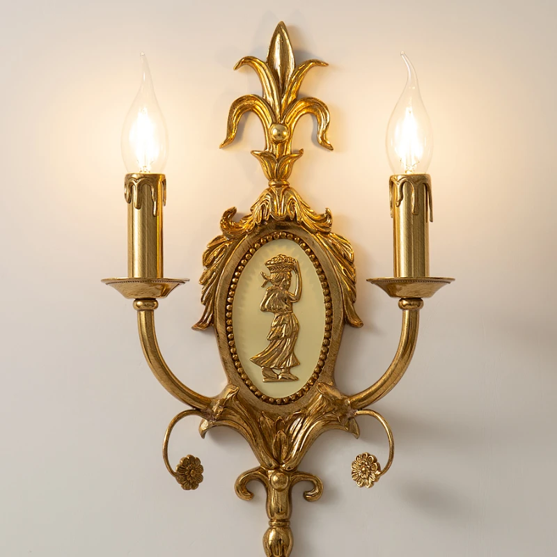 

Wall Lamp Luxury Retro European Style Villa Living Room Study Bedroom Bedside Lamp Simple and Light Luxury Copper Wall Lamp