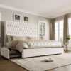 Queen Size Bed Frame 55" Tall Headboard with Gorgeous Button Tufted and Nail, Velvet Fabric Upholstered Bed Frame 1
