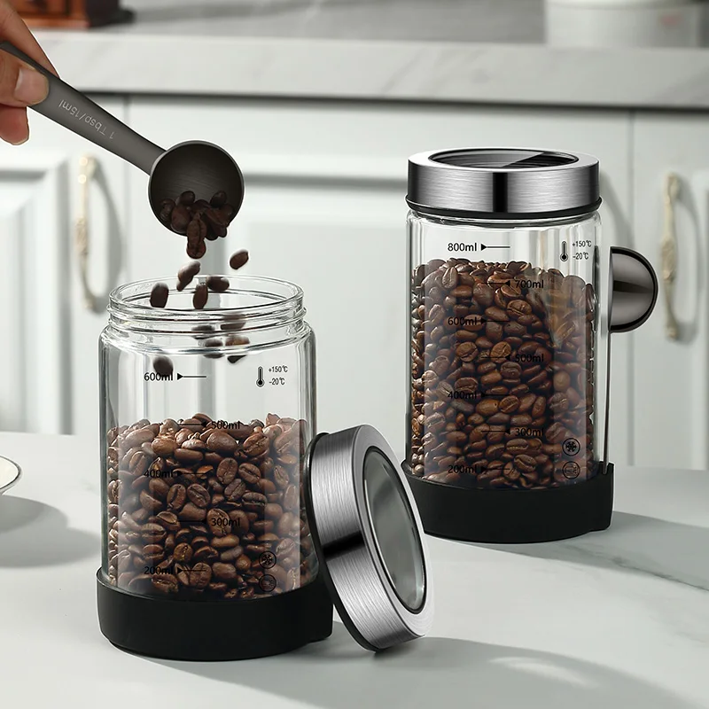 Coffee Bean Glass Sealed Jar Moisture-Proof and Fresh Keeping Coffee Powder Storage Jar Tea Grain Storage Container