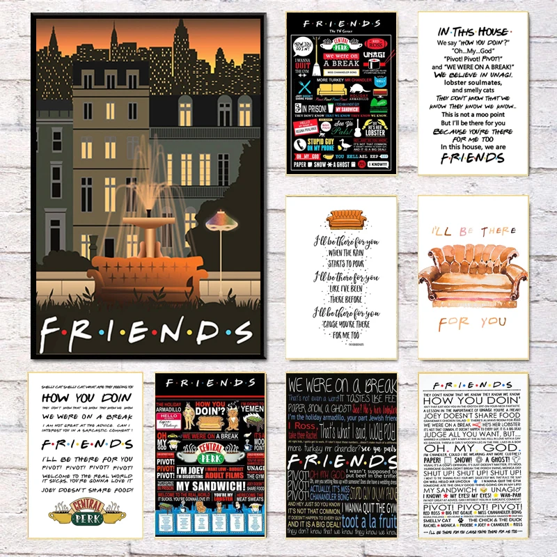 Classic Friends Tv Show Poster Fun Friends Canvas Painting Poster Print Wall Art Picture Central Perk For Living Room Home Decor