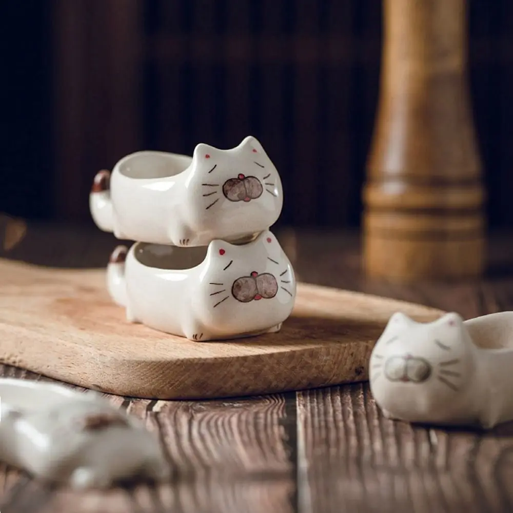 Cute Ceramic Seasoning Plate Cat Chopsticks Holder Home Decoration Ketchup