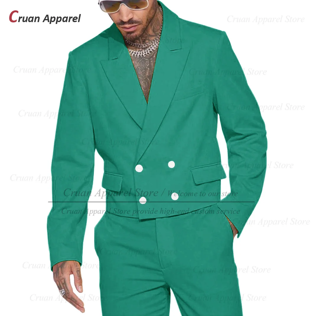 New Suit Sets For Men Evening Party Fashion Short Blazer Pants 2 Pieces Birthday Banquet Elegant Male Double Breasted Outfits
