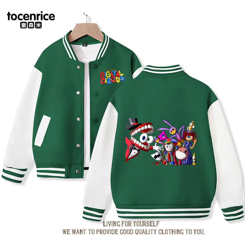 The Amazing Digital Circus Cartoon Hip Hop Kids Casual Button Jacket Round Neck Sportswear for Spring Autumn Coat Baseball Coats