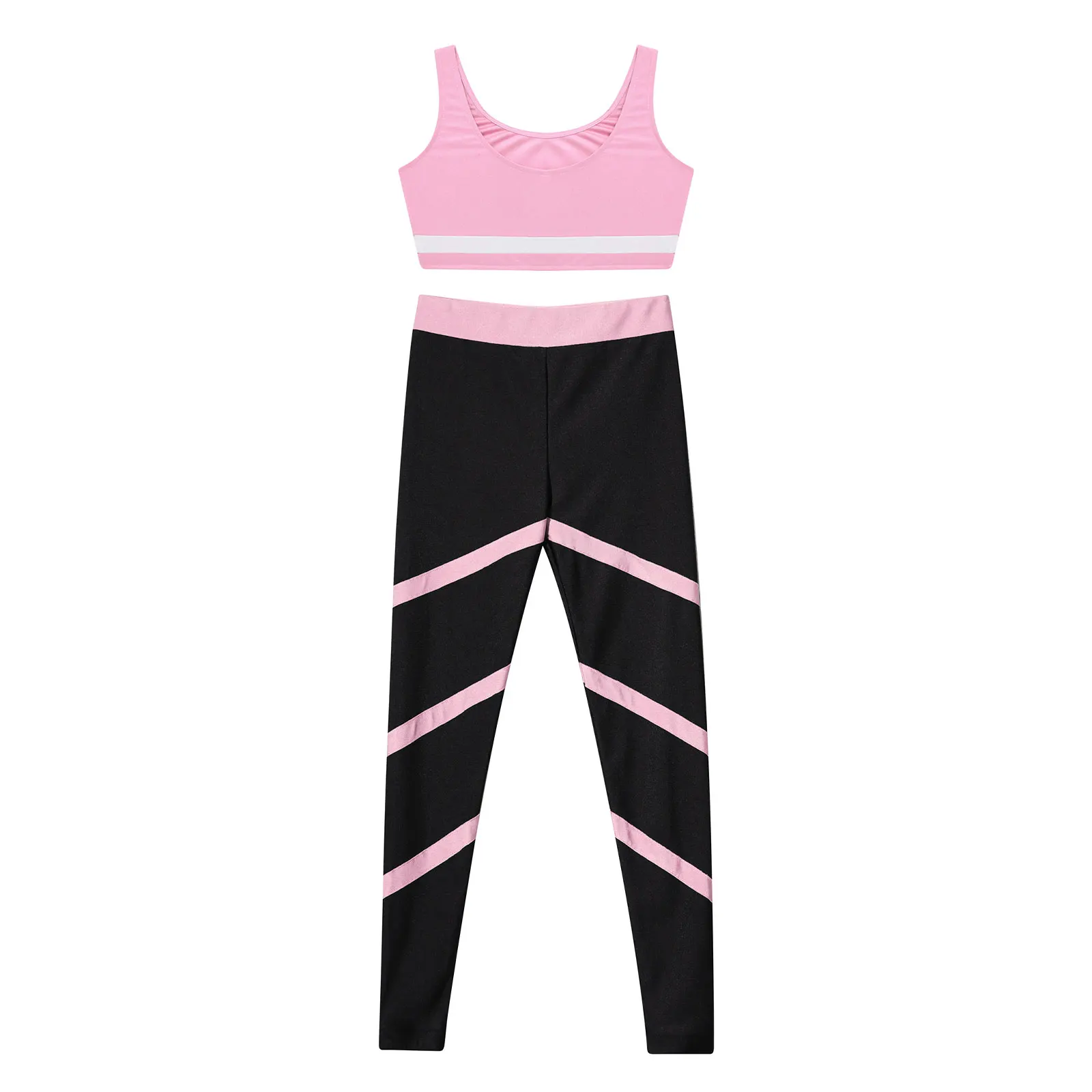 Description Picture 5 of itemKids Girls Gymnastics Outfits Sports Set Children Athletic Suits Sleeveless Top with Skinny Pants for Yoga Workout Fitness Gym