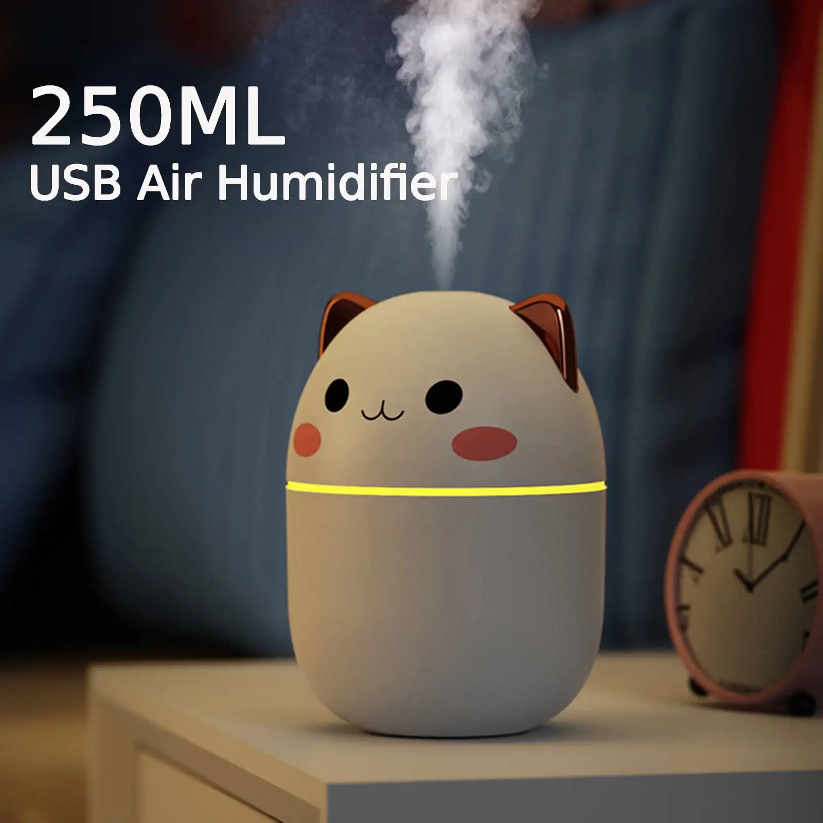 250ml Car Air Humidifier Cute Kawaiil Aroma Diffuser With Light Cool Mist Spray For Car Home Air Purifier USB Humidifier