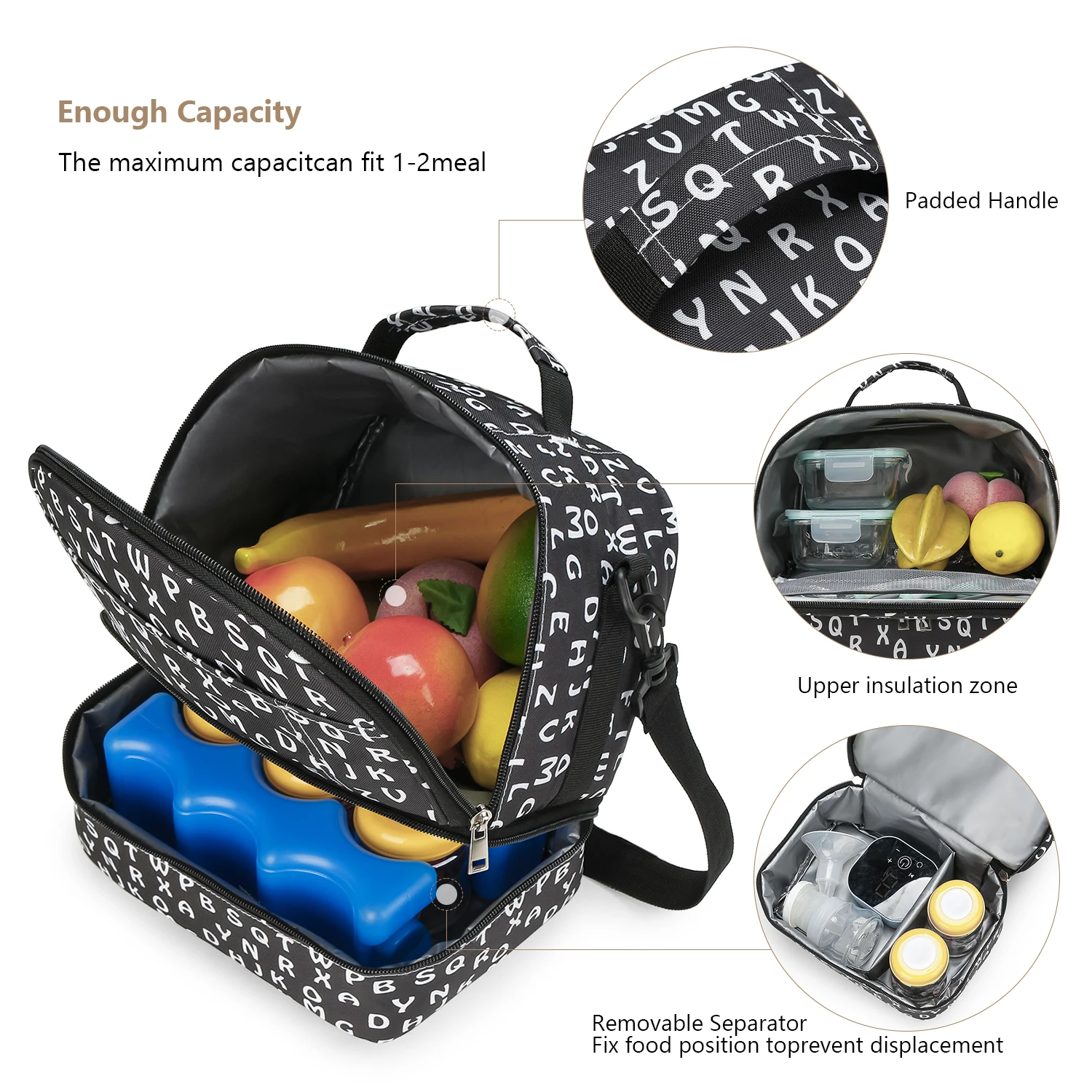 Breast Pump Bag Cooler Compartment Moistureproof Bag Double Layer for Mother Breast Milk Pump Lunch Bag Outdoor Working 2