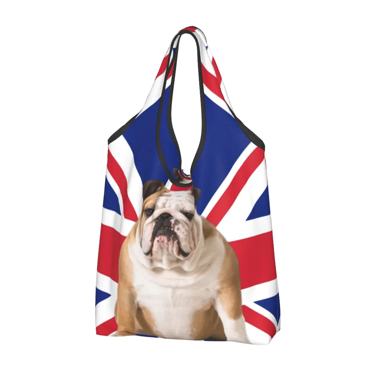 

Union Jack English Bulldog Grocery Shopping Tote Bags Cute British Flag Patriotic Dog Shopper Shoulder Bags Handbags