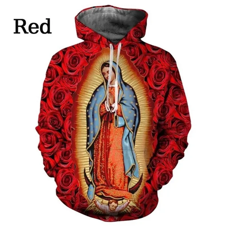 thumbnail image 1 of Sudadera con capucha con estampado 3D de la Virgen María para hombre, sudadera informal de manga larga con estampado de la Virgen cristiana, ropa de hombre de gran tamaño, 1 of 5