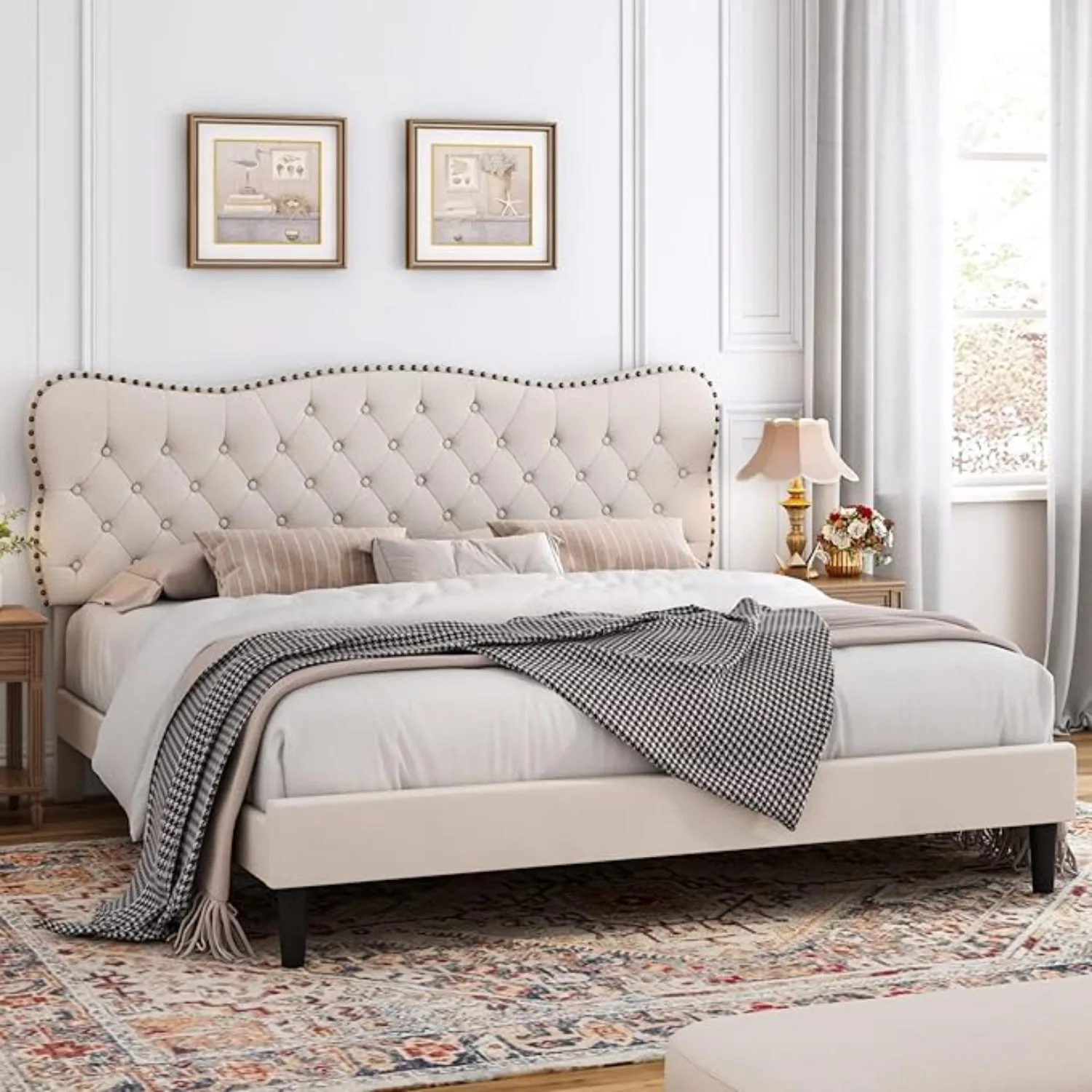 King Size Bed Frame,Upholstered Platform with Adjustable Headboard, Easy Assembly, No Box Spring Needed 4