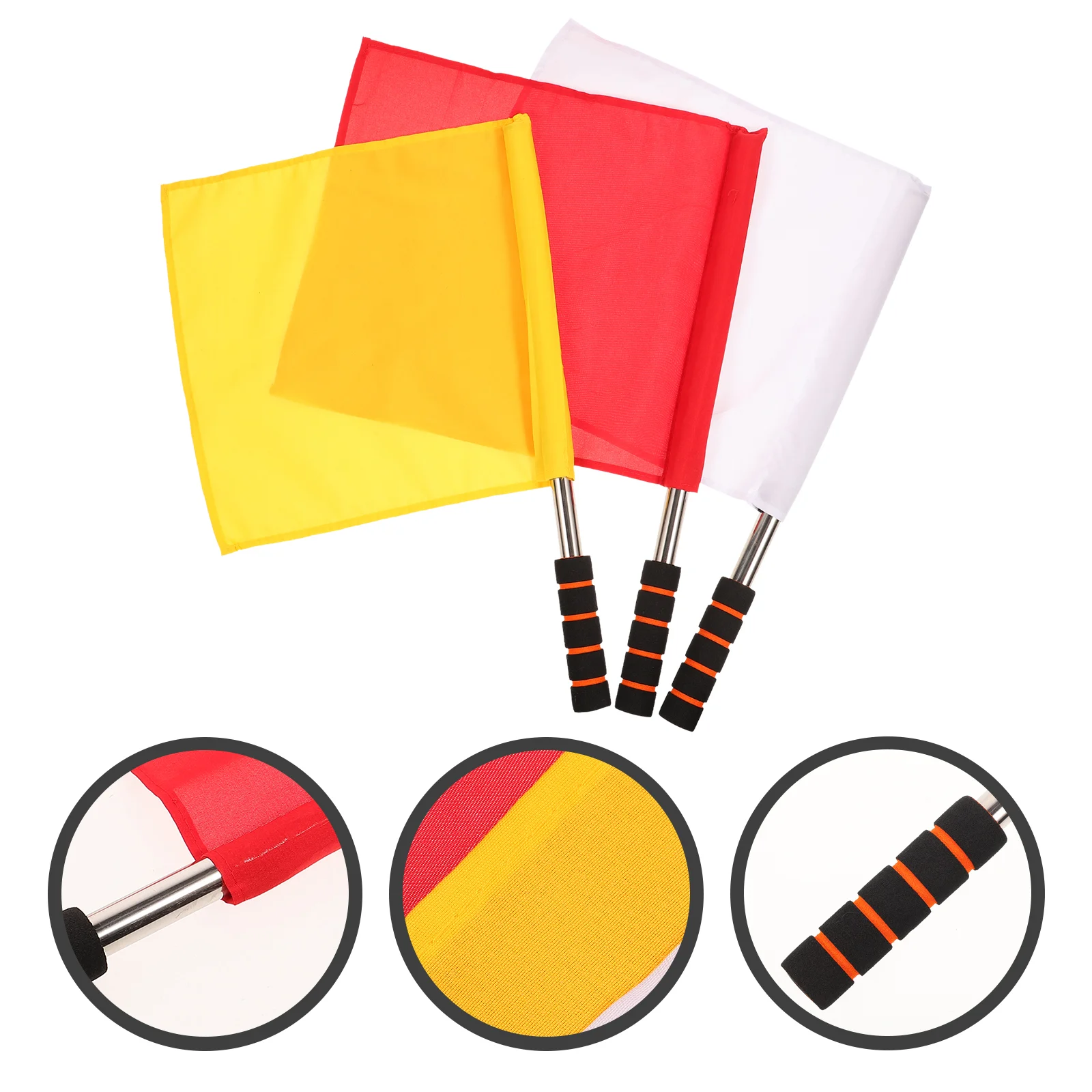Healeved Red Flags 3Pcs Referee Flags Stainless Steel Rod Sponge Handle Linesman Flags Flag Signal Flag Hand Flag