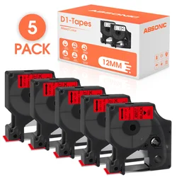 Multipack Black on White Printer Label Tapes, 12mm Width (5PK Black on Red)