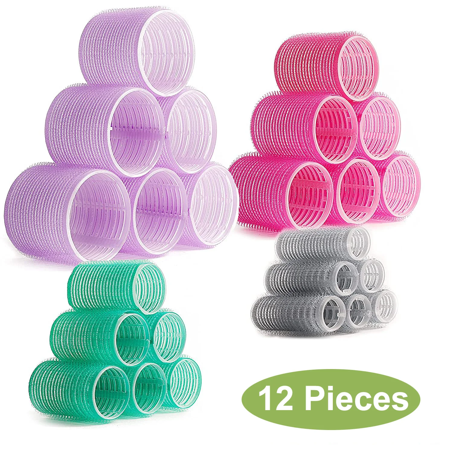 Jumbo Hair Rollers Set 12pcs Self Grip Magic Hair Curlers Different Size No Heat Self-adhesive Curling Hairdressing Styling Tool - Hair Rollers - AliExpress - Hair Care Products