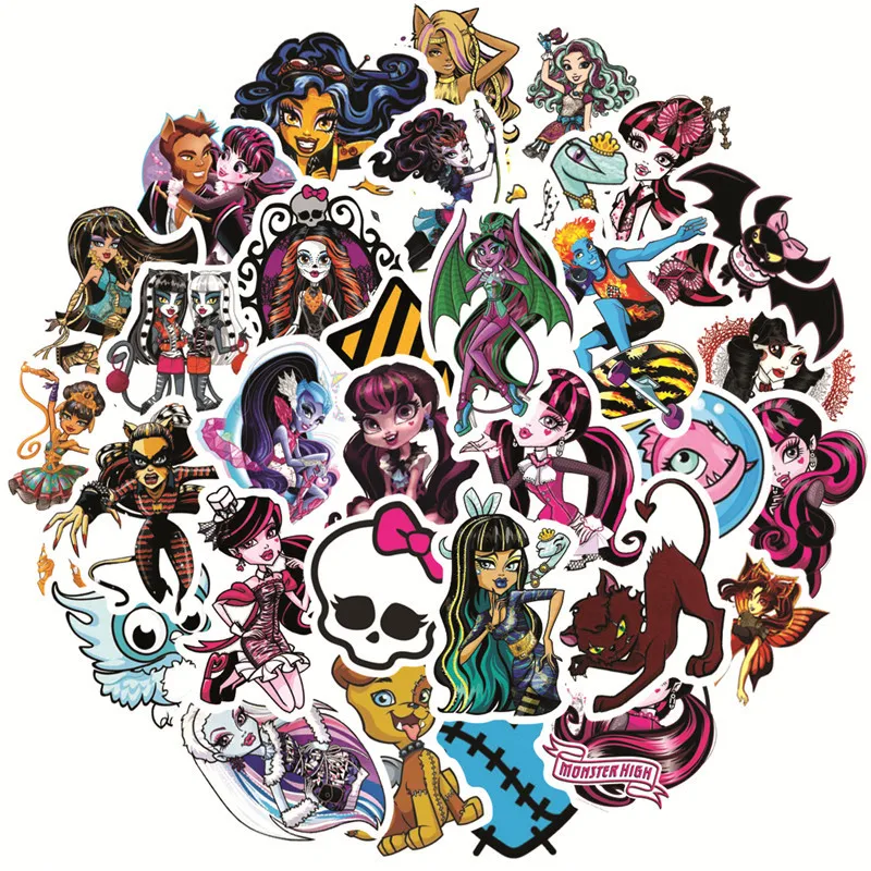 10/30/50Pcs Riman Monster High School Graffiti Sticker Water Cup Luggage Case Computer Helmet Waterproof Decoration Sticker Toys 50pcs non repetitive motorcycle off road stickers luggage helmet water cup personality cool graffiti stickers