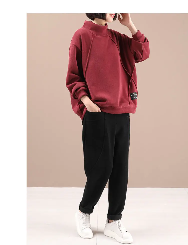 Modische Sweatshirts aus verdicktem Samt im koreanischen Stil, lockere Oberteile für den Winter, eleganter Stil, große Größe, vielseitige Damenbekleidung – Detail 14