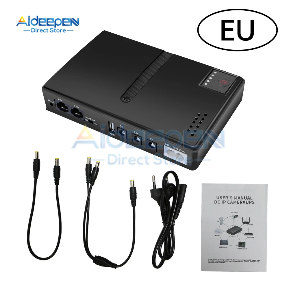 Mini uninterruptible DC backup power supply 1036P capacity 10400mAh UPS router optical modem 5V/2A 9V/1A 12V/2A 24V/1A 36W