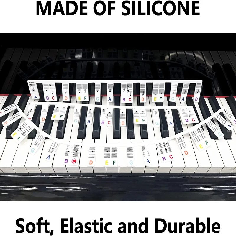 Autocollants en silicone pleine taille portable apprendre à jouer du piano  piano clavier note de musique autocollants pour débutants Couleur du fond  blanc