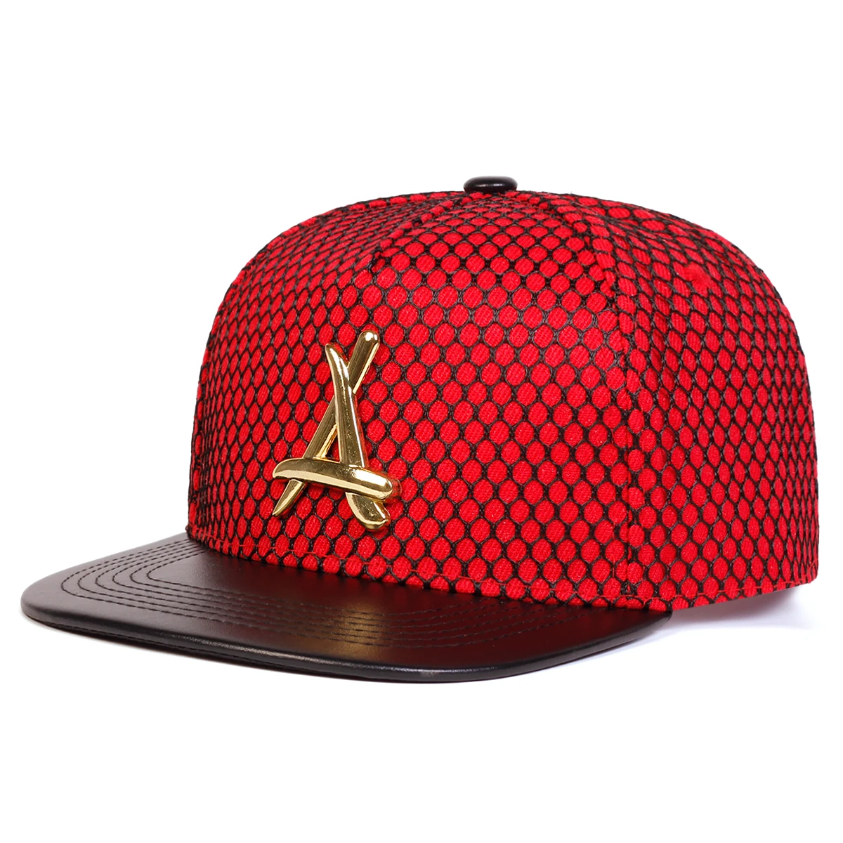 Unisex-Mütze mit dreieckigem Metalletikett, Netzstoff, Hip-Hop-Mütze, für den Außenbereich, verstellbar, lässige Baseballkappen, Sonnenschutzmütze – Detail 5