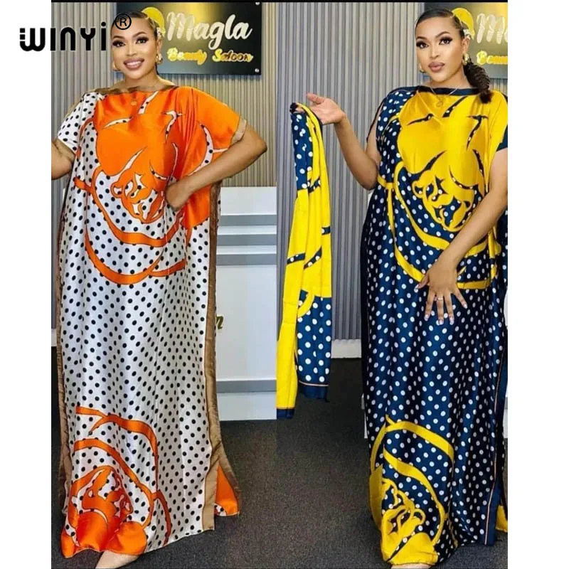 

NEW WINYI Africa dress elegant Ramadan Print Crew Neck Kaftan maxi Abaya - Modest Maxi Dress for Women party dress with belt