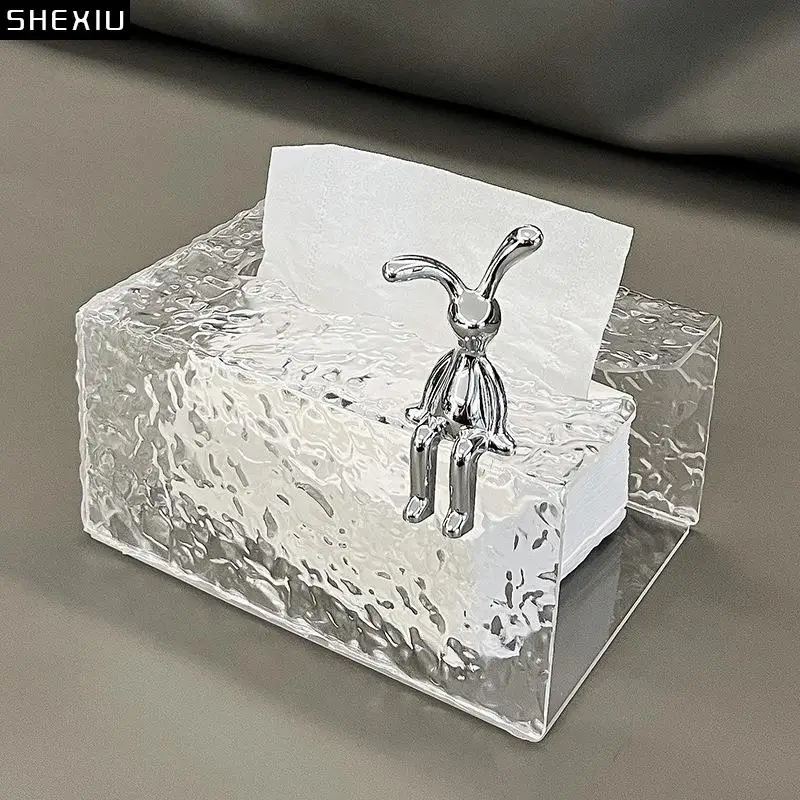 

Transparent Ripple Tissue Box Desk Decoration Creative Wave Tissue Box and Rabbit Bedside Table Acrylic Paper Towel Case
