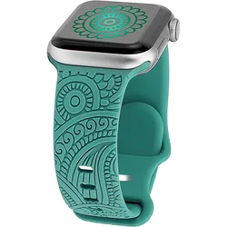 Engraved Silicone Strap for 44 45 46 49mm (Teal)