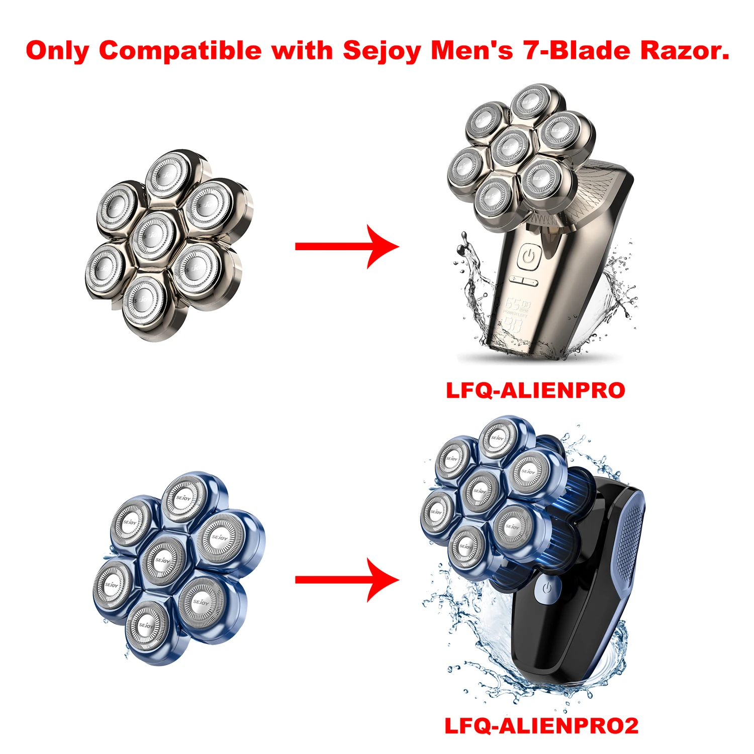 Sejoy Mens 7 Blade Razor Replacement Shaving Heads Floating Washable Electric 7D Shavers Trimmers Kit Cutter Blades 3