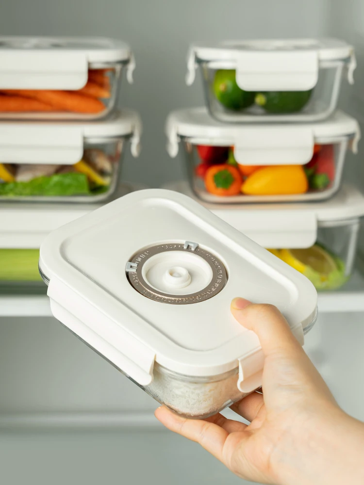 Automatic Vacuum High Boron Glass Crisper Food Grade Food Fruit Refrigerator Sealed Storage High Temperature Resistance 2