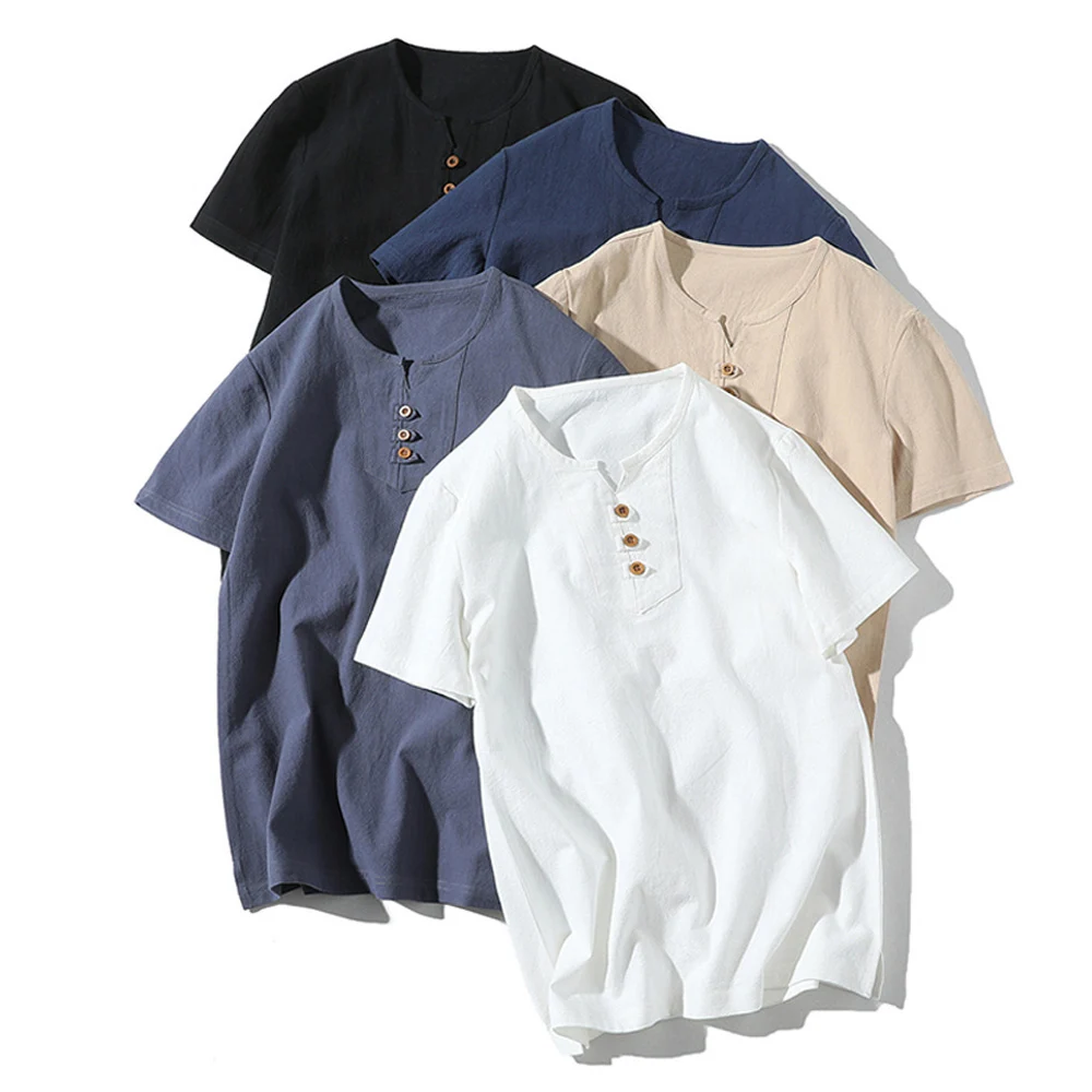 Linen Short Sleeve Loose Fit Summer T Shirt for Men