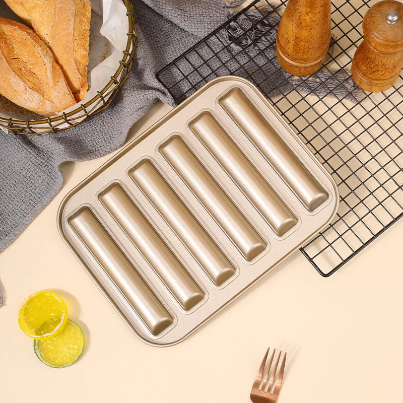6-Cavities Biscuit Stick Mold Non-Stick Carbon Steel 3D Cylinder Muffin Long Strip Cake Mold Kitchen Baking Tools