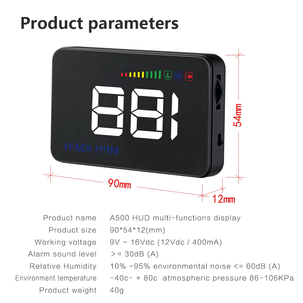 Geyiren ڵ  ÷,  HUD   ,  ӵ,  溸,  KM/H MPH, A500 OBD2