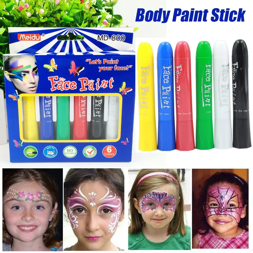 6Pcs Face Paint Crayon Vibrant Color Neon Body Paint Stunning No Odor Makeup Painting Face Body Paint Glow Stick Party Supplies 2