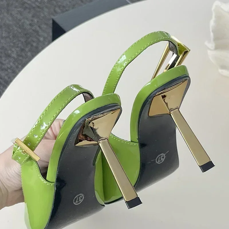 Patent Leather Green Women Pumps Sexy Pointed Toe Metal Buckle Strap Thin High Heels Summer Elegant Slingbacks Heeled Sandals 36 Patent Leather Green Women Pumps Sexy Pointed Toe Metal Buckle Strap Thin High Heels Summer Elegant Slingbacks Heeled Sandals - Image 6