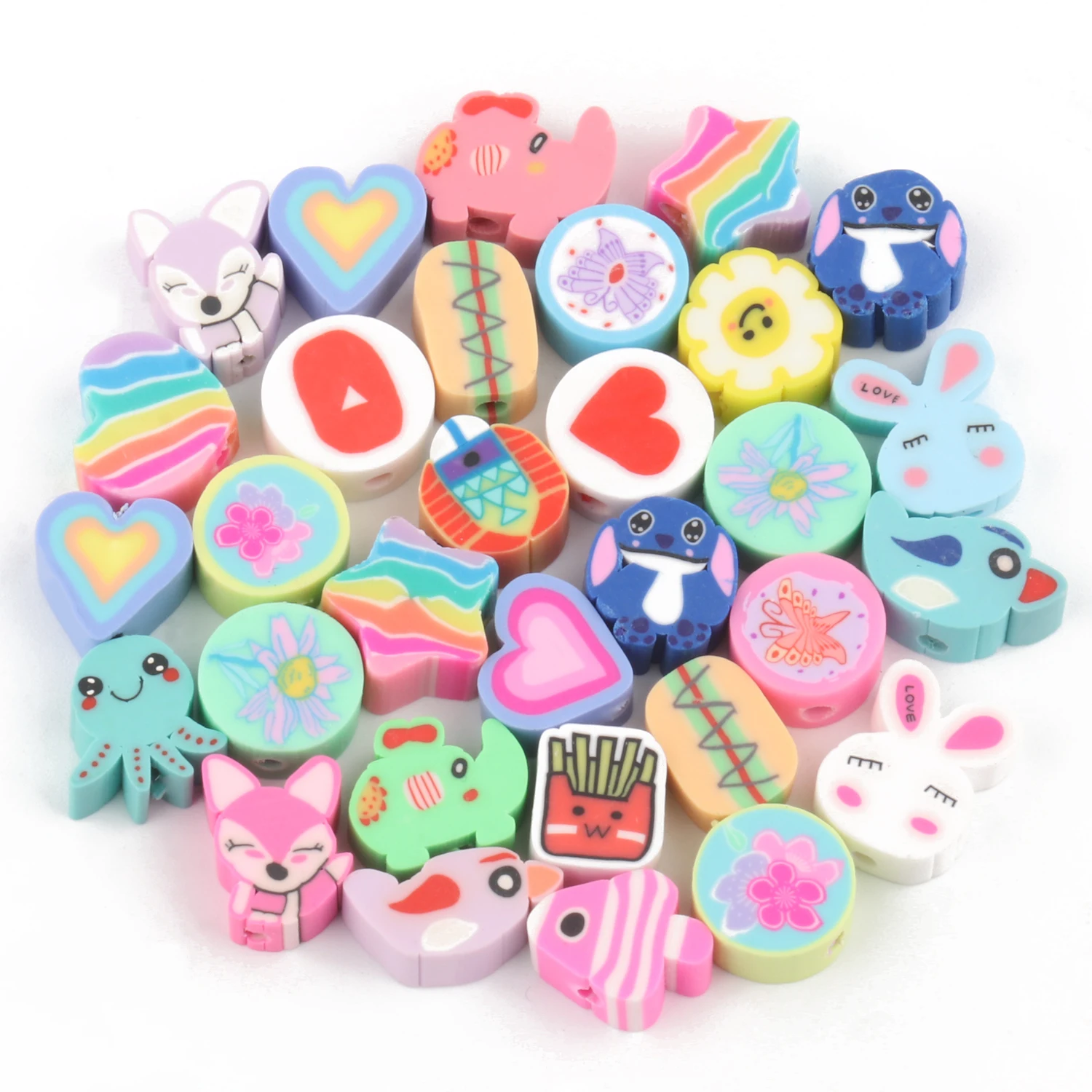 

50pcs/Lot Mixed Polymer Soft Clay Beads Flower Heart Shape Beads For DIY Girl Children's Toy Jewelry Making Accessories