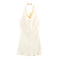 Silk Satin Texture Summer New Arrival Women's  Dr Hanging Ne Collar Gown Soft A-Line Skirt High Waist Pure Color - Image 2