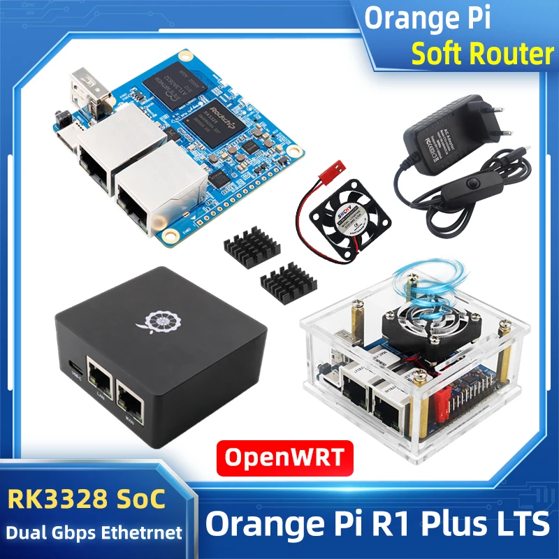 Laranja Pi-r1 Plus Lts Rockchip Rk3328 1gb Ram Executar Openwrt os Android Unbuntu Caixa de Metal Opcional Dual Gigabit Soft Router