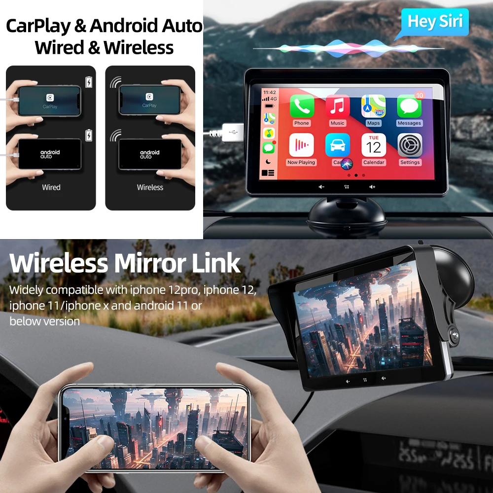 Universal Car Radio 7inch Multimedia Video Player Wireless CarPlay Android Auto Portable Touch Screen for Nissan VW Kia Hyundai - 2