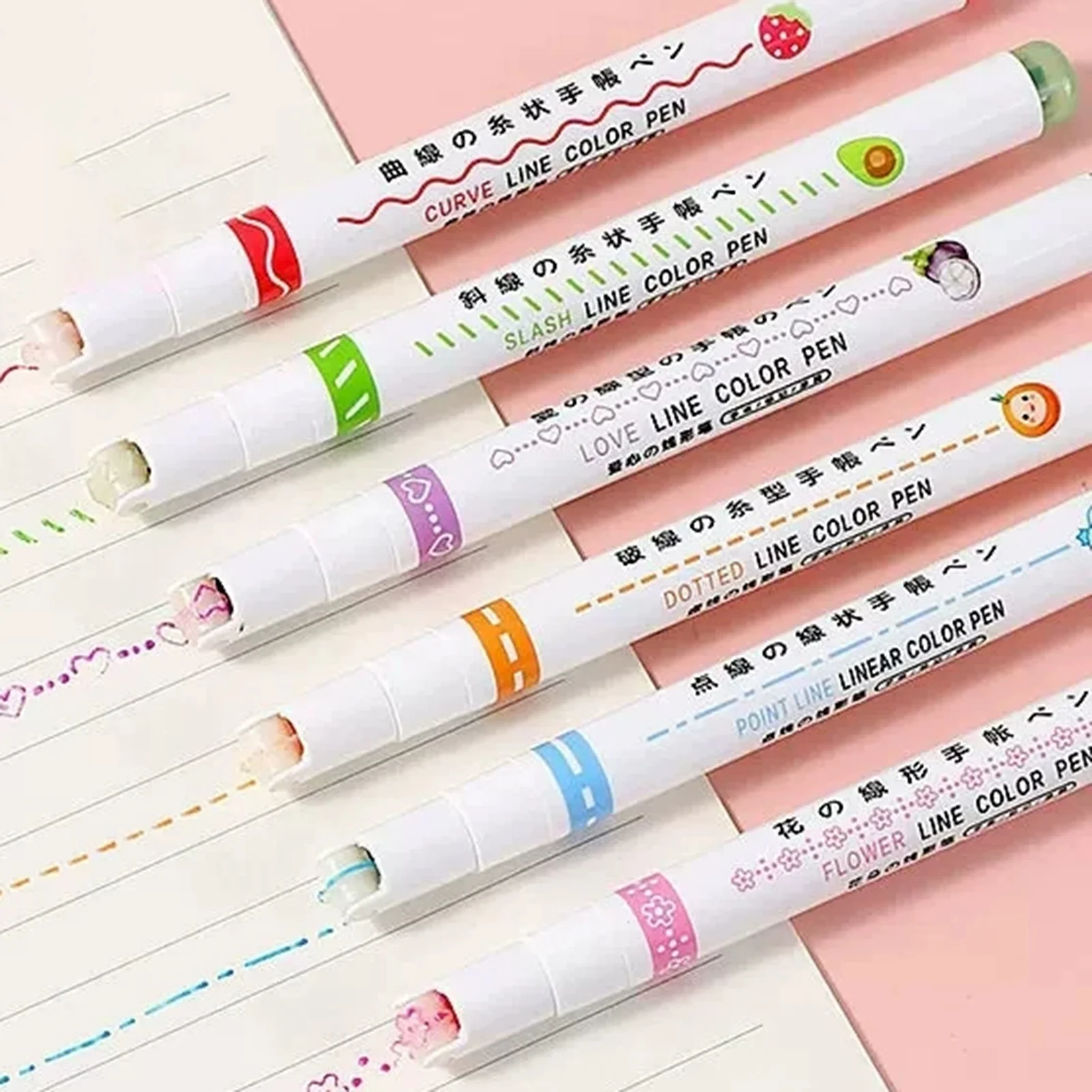 스크랩북킹, 필기, 사무실 및 학교용으로 사용 가능한 6가지 다양한 곡선 모양의 컬러 곡선 형광펜 세트