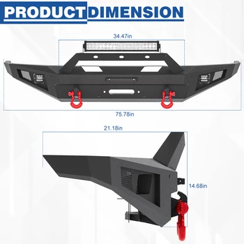 Black Front Bumper Bar for Ford F-150 F-250 F-350 1992 1993 1994 1995 1996 1997 Steel Heavy Pickup Truck Bumper